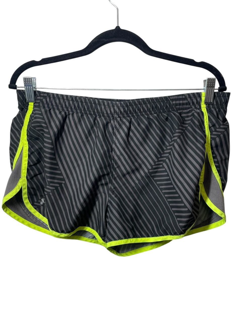 Under Armour Running Shorts Womens Size Medium Lined Black Stripe Gray Neon